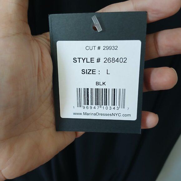 Marina Women's Sz L Black Cocktail Dress Beaded Black Long Sleeve‎ Midi NWT - Picture 11 of 16